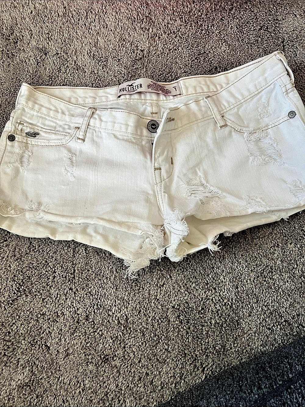 Hollister Distressed Jean Shorts in White Size 1